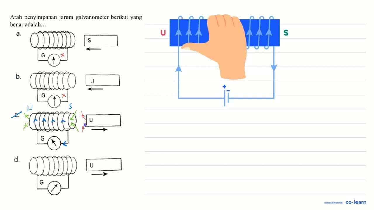 Arah penyimpanan jarum galvanometer berikut yang benar