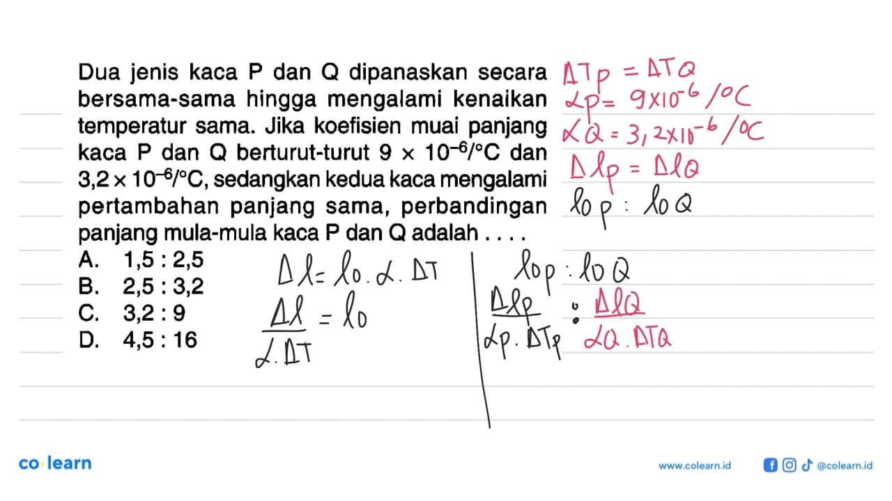 Dua jenis kaca P dan Q dipanaskan secara bersama-sama