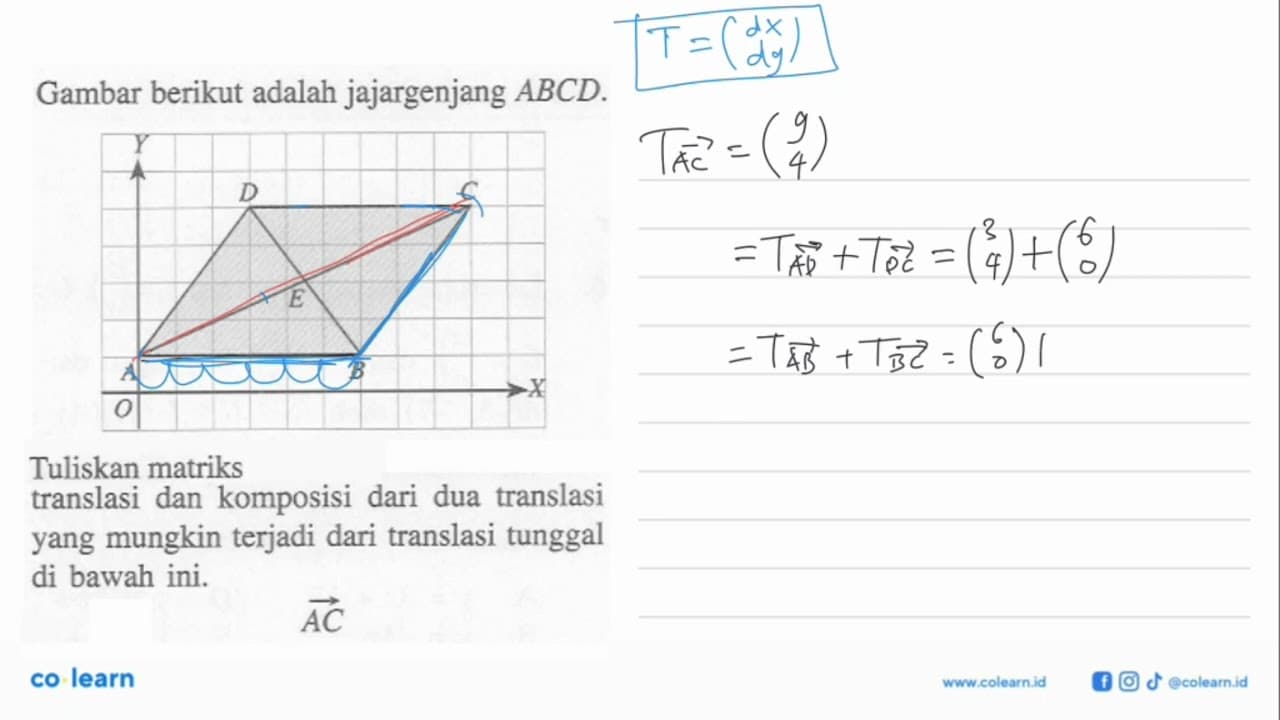 Gambar berikut adalah jajargenjang ABCD. Tuliskan matriks