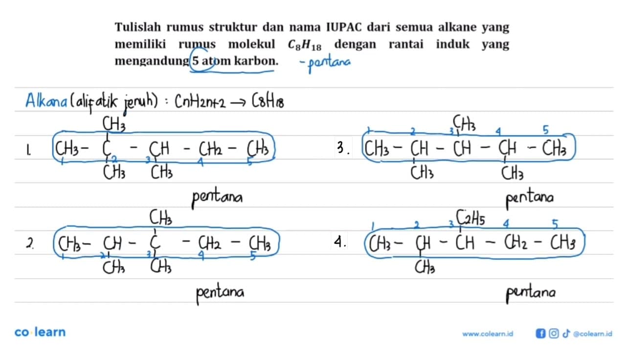 Tulislah rumus struktur dan nama IUPAC dari semua alkane