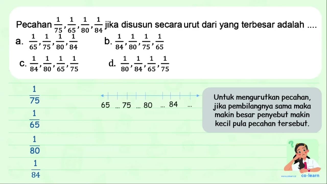 Pecahan 1/75, 1/65, 1/80, 1/84 jika disusun secara urut