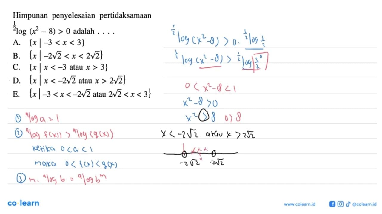 Himpunan penyelesaian pertidaksamaan 1/2log(x^-8)>0 adalah