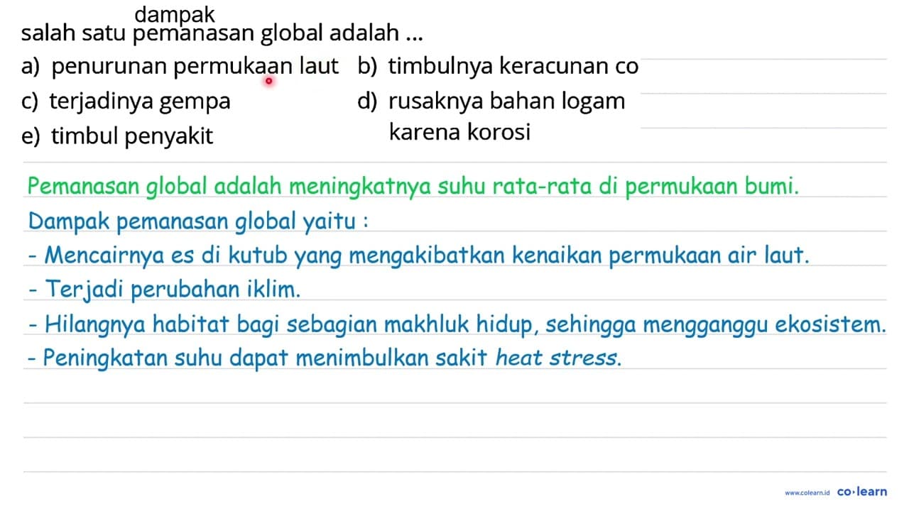 salah satu pemanasan global adalah ... a) penurunan