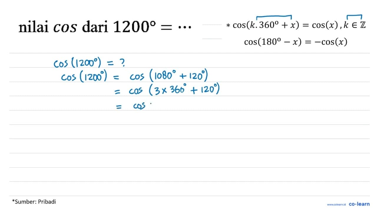 nilai cos dari 1200 = ...