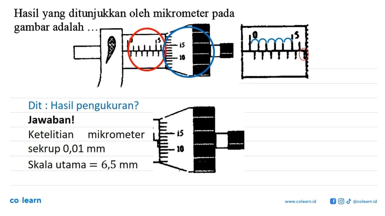 Hasil yang ditunjukkan oleh mikrometer pada gambar