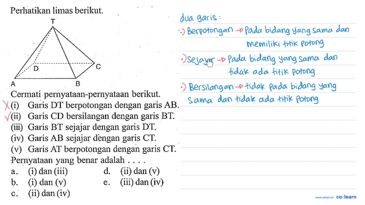 Perhatikan limas berikut. Cermati pernyataan-pernyataan