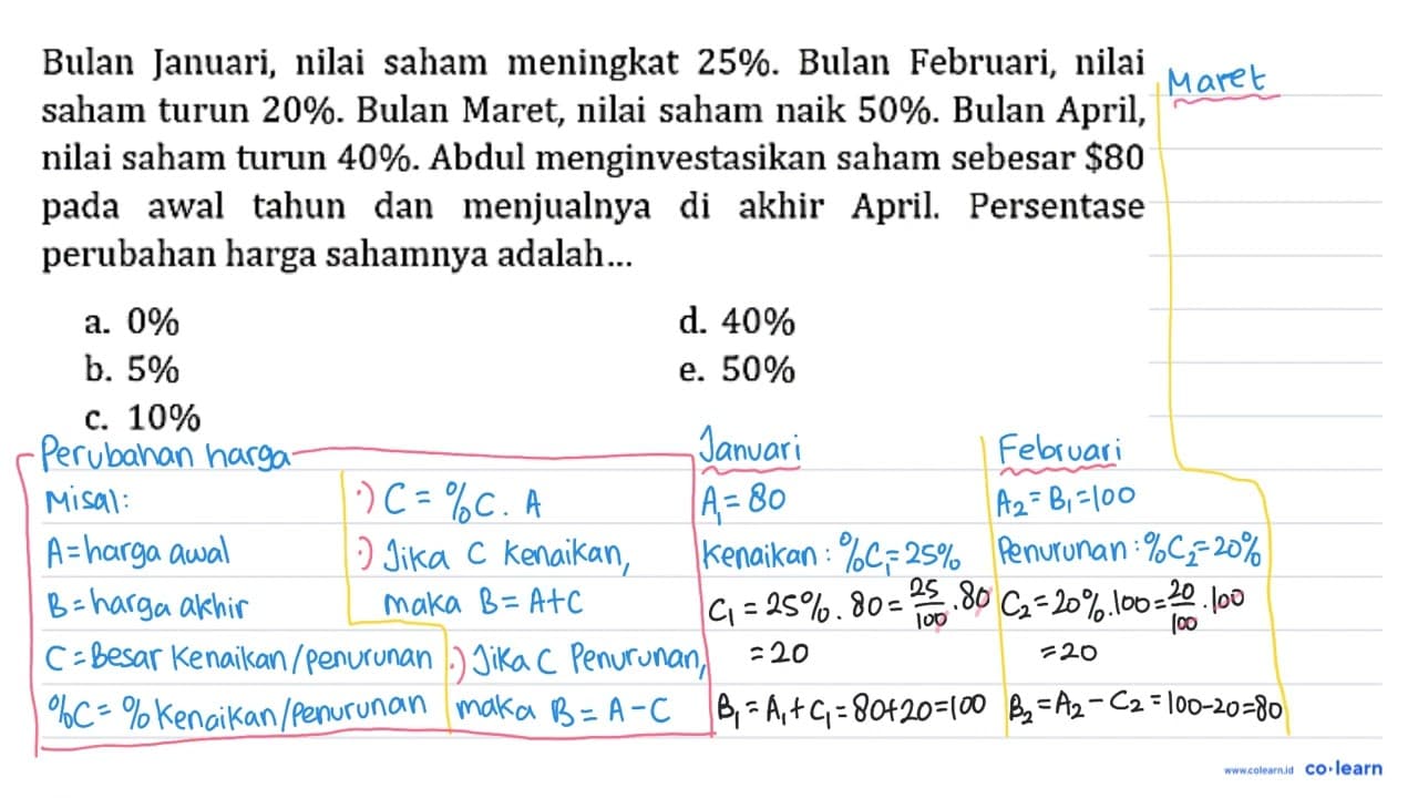 Bulan Januari, nilai saham meningkat 25 %. Bulan Februari,