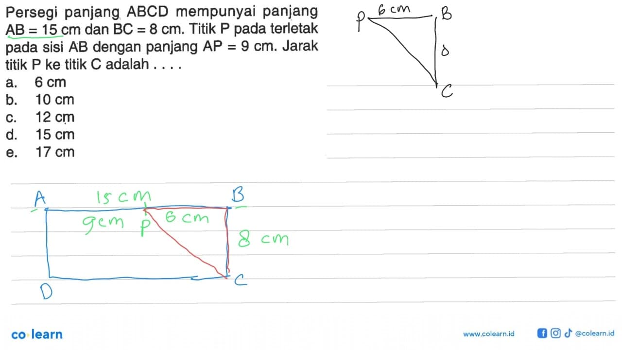 Persegi panjang ABCD mempunyai panjang AB=15 cm dan BC=8