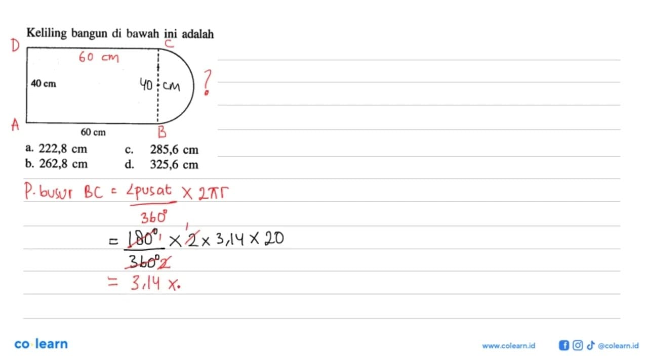 Keliling bangun di bawah ini adalah40 cm60 cm