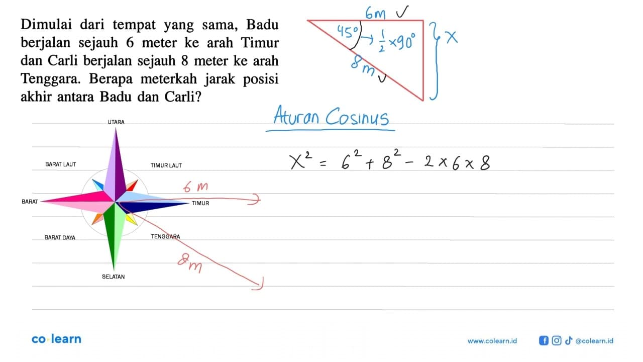 Dimulai dari tempat yang sama, Badu berjalan sejauh 6 meter