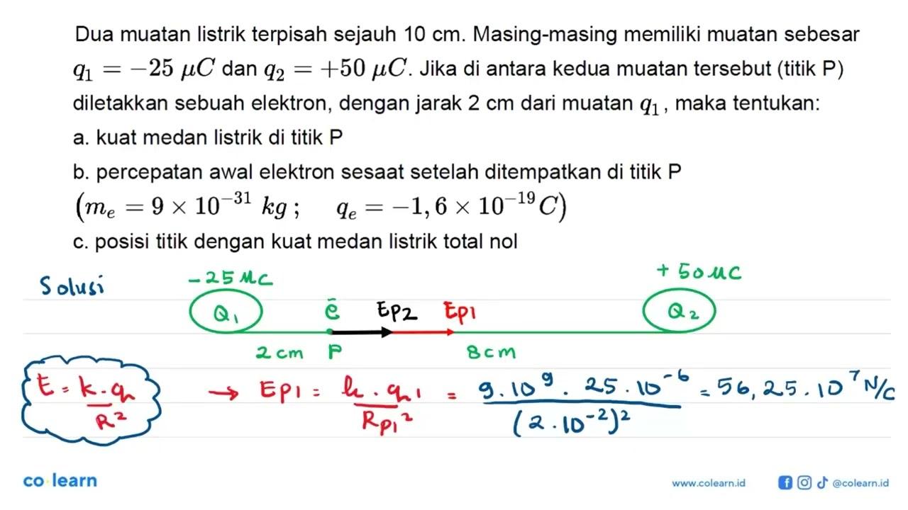 Dua muatan listrik terpisah sejauh 10 cm. Masing-masing