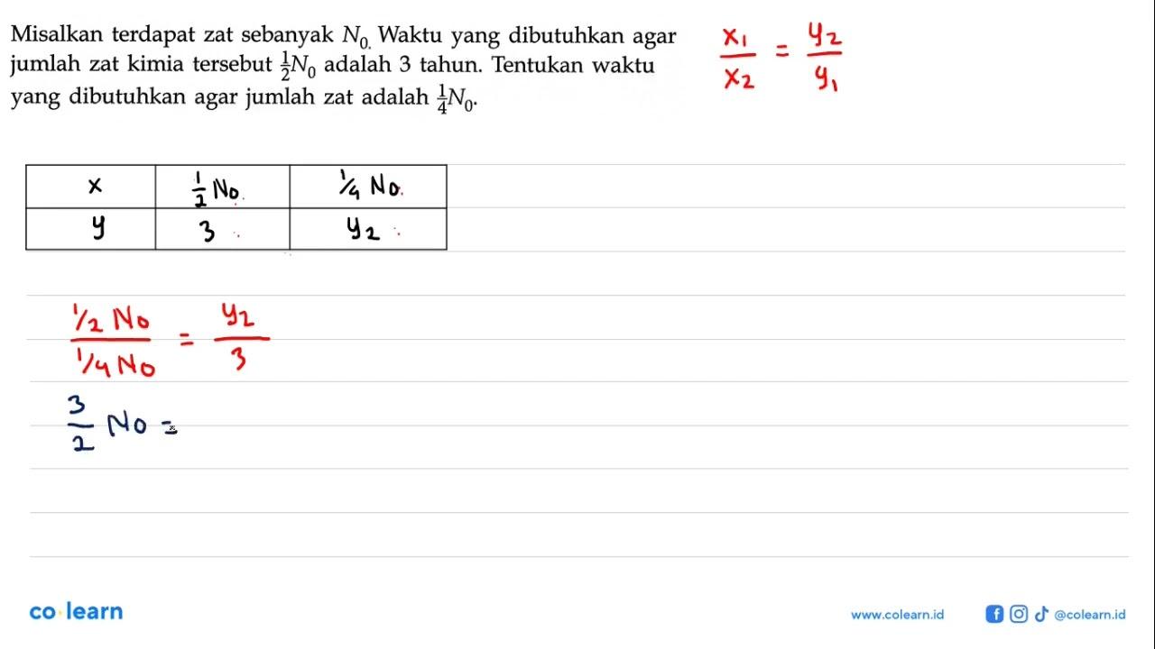 Misalkan terdapat zat sebanyak N0. Waktu yang dibutuhkan