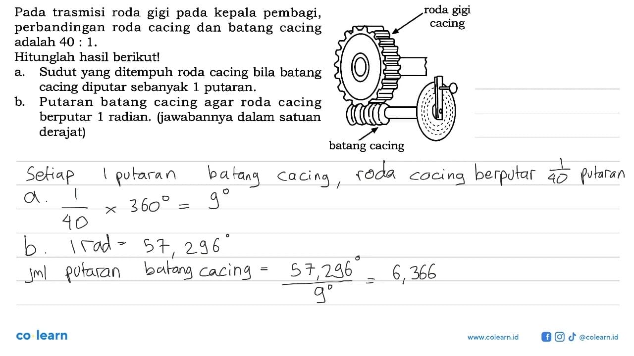 Pada trasmisi roda gigi pada kepala pembagi, perbandingan