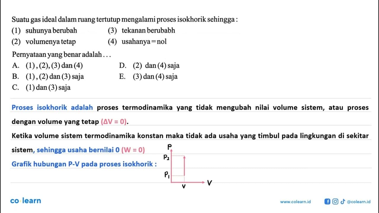 Suatu gas ideal dalam ruang tertutup mengalami proses