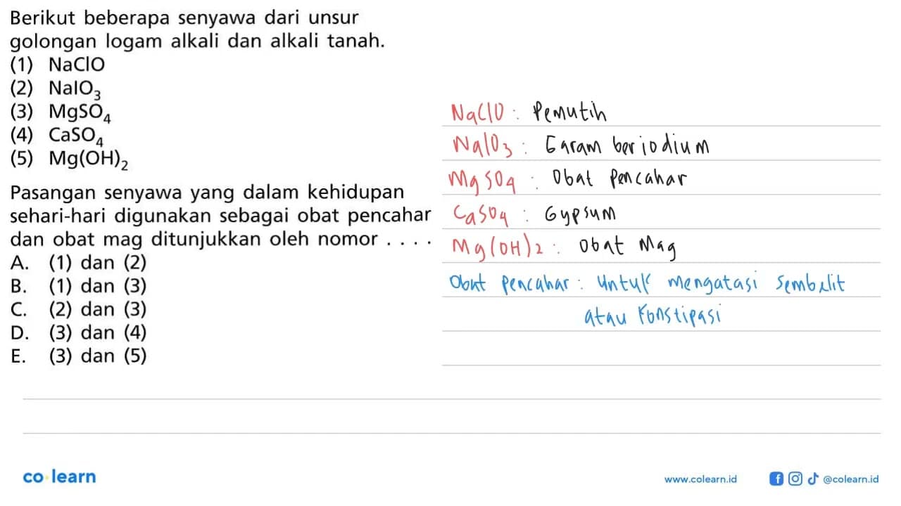 Berikut beberapa senyawa dari unsur golongan logam alkali