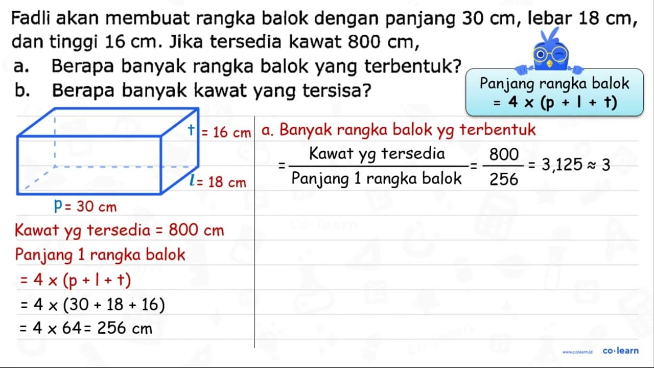 Fadli akan membuat rangka balok dengan panjang 30 cm ,