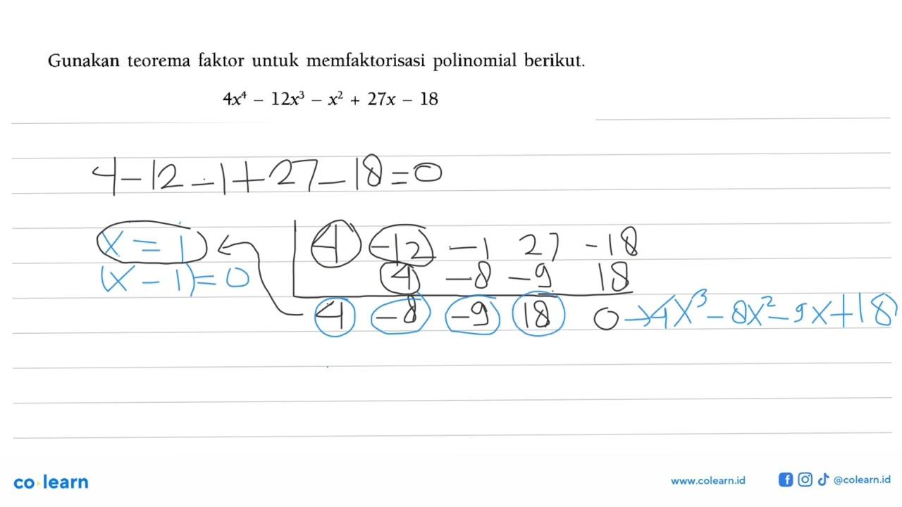 Gunkan teorema faktor untuk memfaktorisisai polinomial