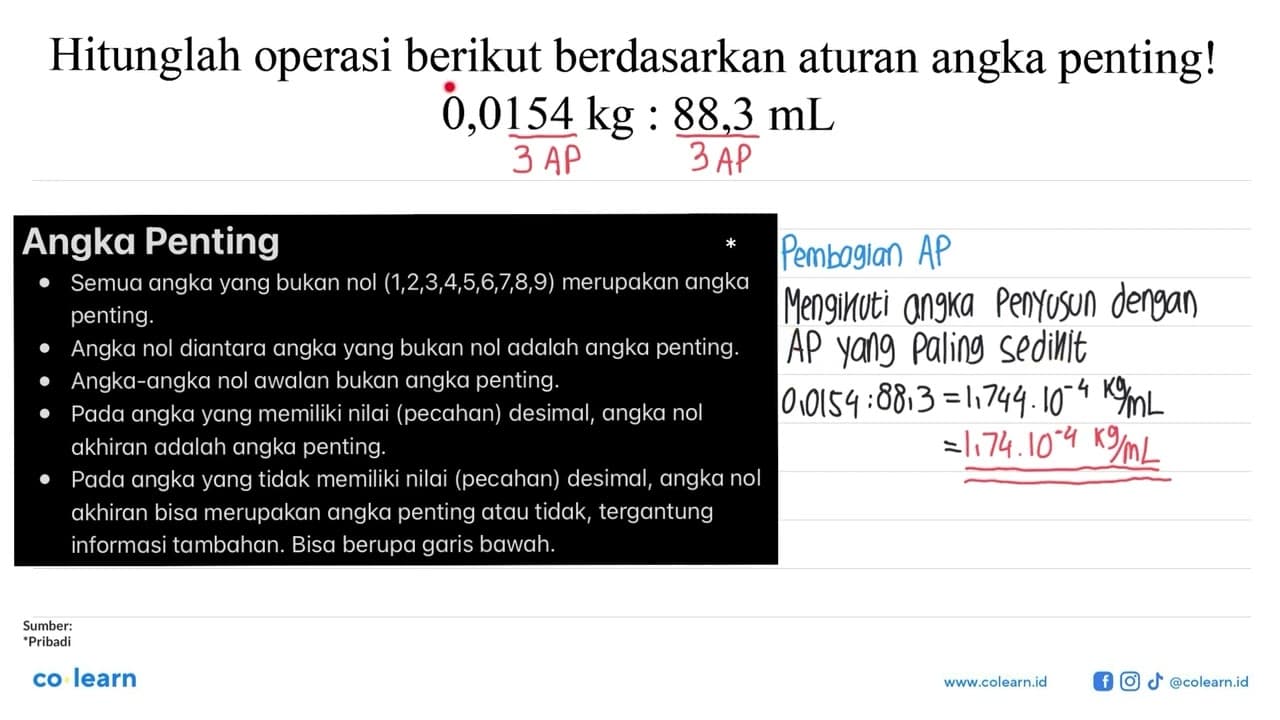 Hitunglah operasi berikut berdasarkan aturan angka penting!