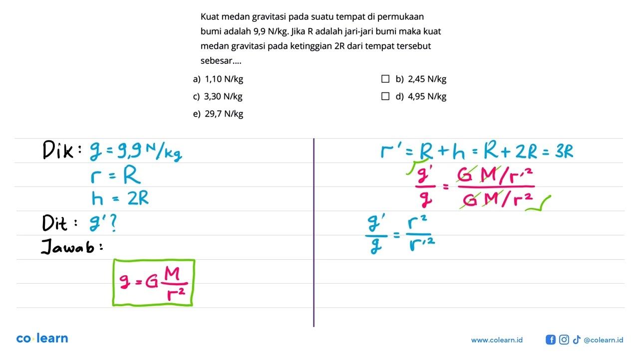 Kuat medan gravitasi pada suatu tempat di permukaan bumi