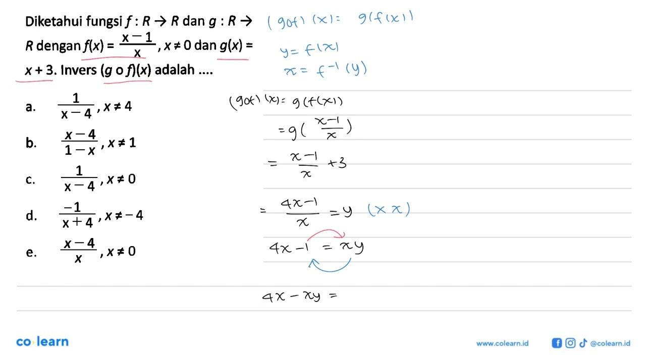 Diketahui fungsi f:R->R dan g:R->R dengan f(x)=(x-1)/x, x