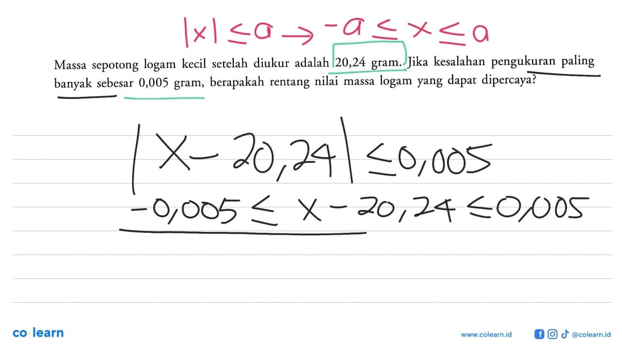 Massa sepotong logam kecil setelah diukur adalah 20,24