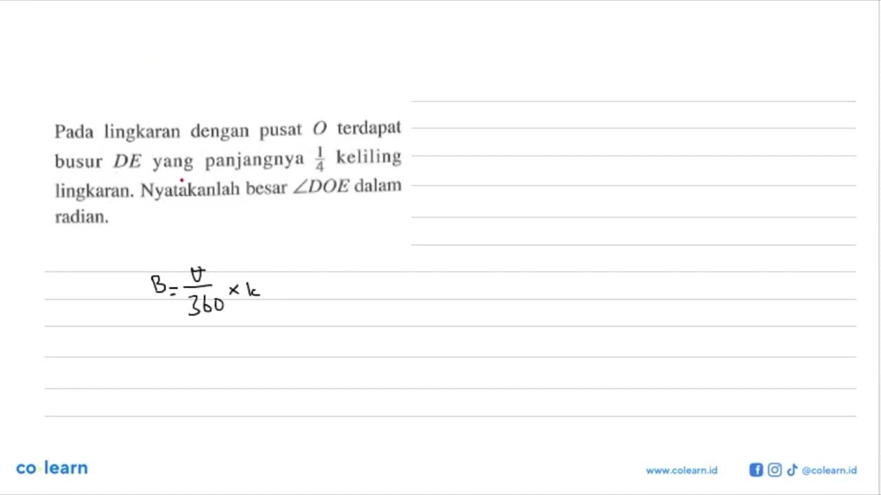 Pada lingkaran dengan pusat O terdapat busur DE yang