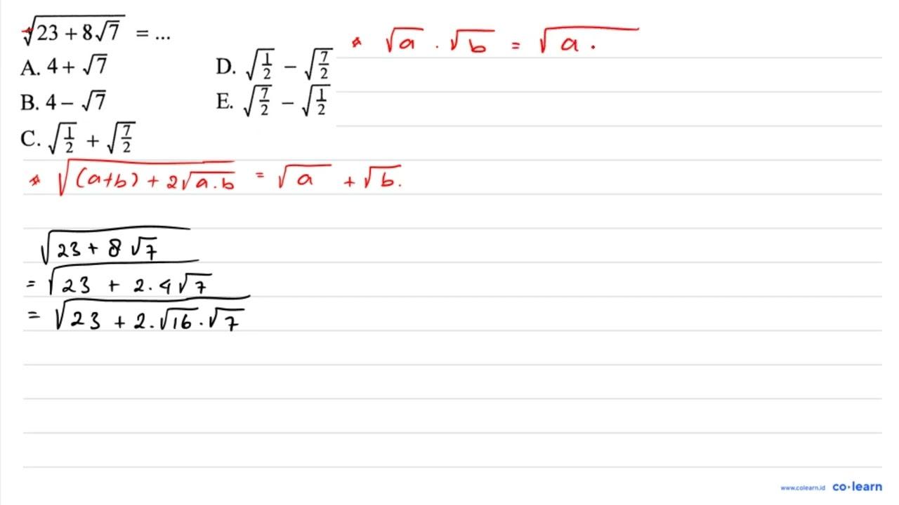 (23 + 8 akar(7))^(1/4)=...