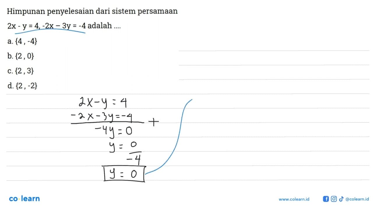 Himpunan penyelesaian dari sistem persamaan 2x - y = 4, -2x