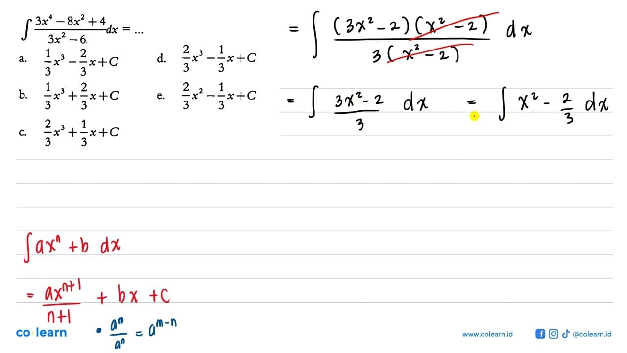 integral (3x^4-8x^2+4)/(3x^2-6x) dx=....