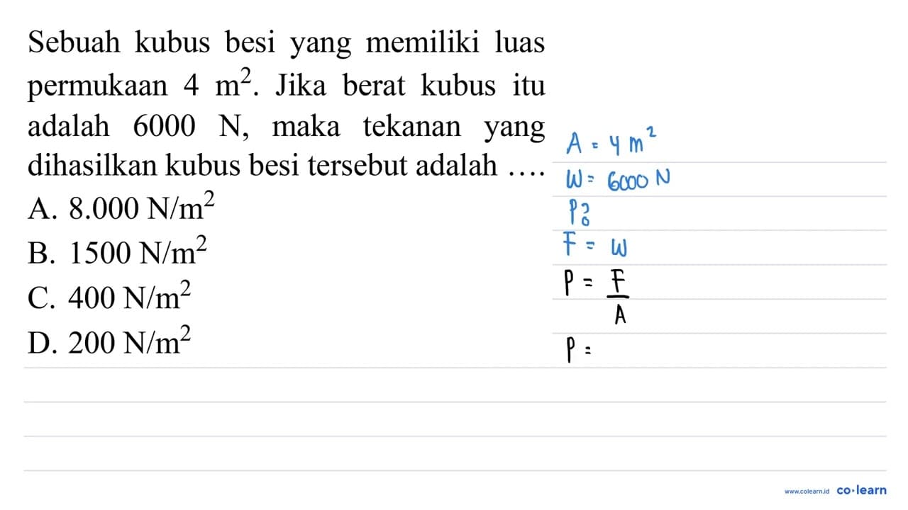 Sebuah kubus besi yang memiliki luas permukaan 4 m^(2) .