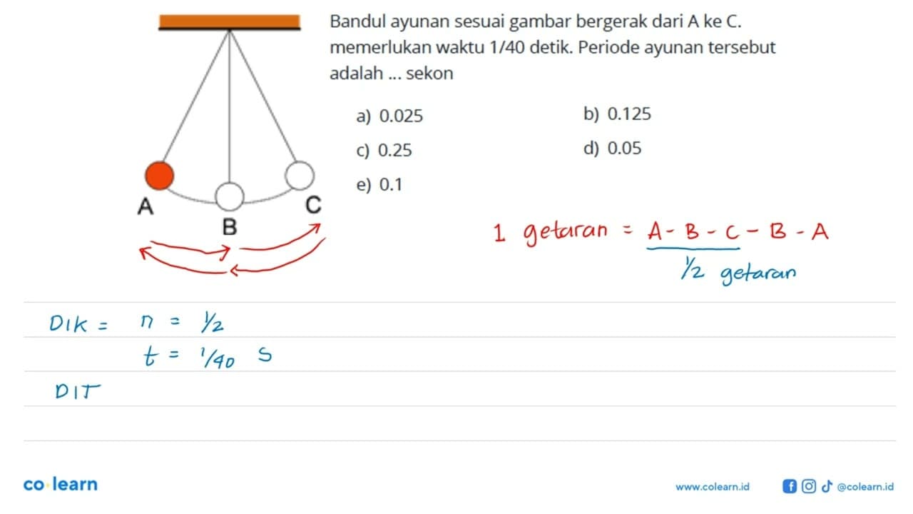 Bandul ayunan sesuai gambar bergerak dari A ke C.