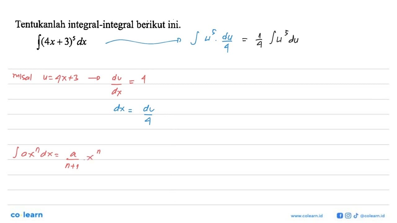 Tentukanlah integral-integral berikut ini.integral(4x+3)^5