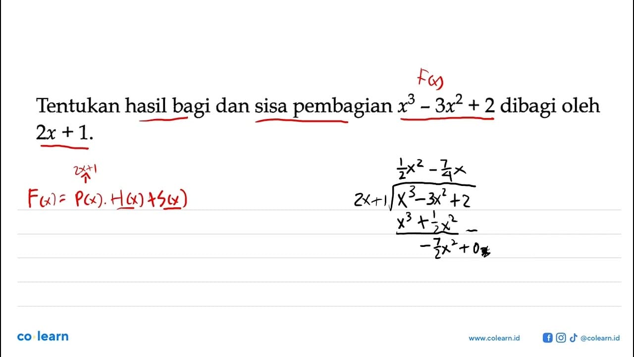 Tentukan hasil bagi dan sisa pembagian x^3-3x^2+2 dibagi