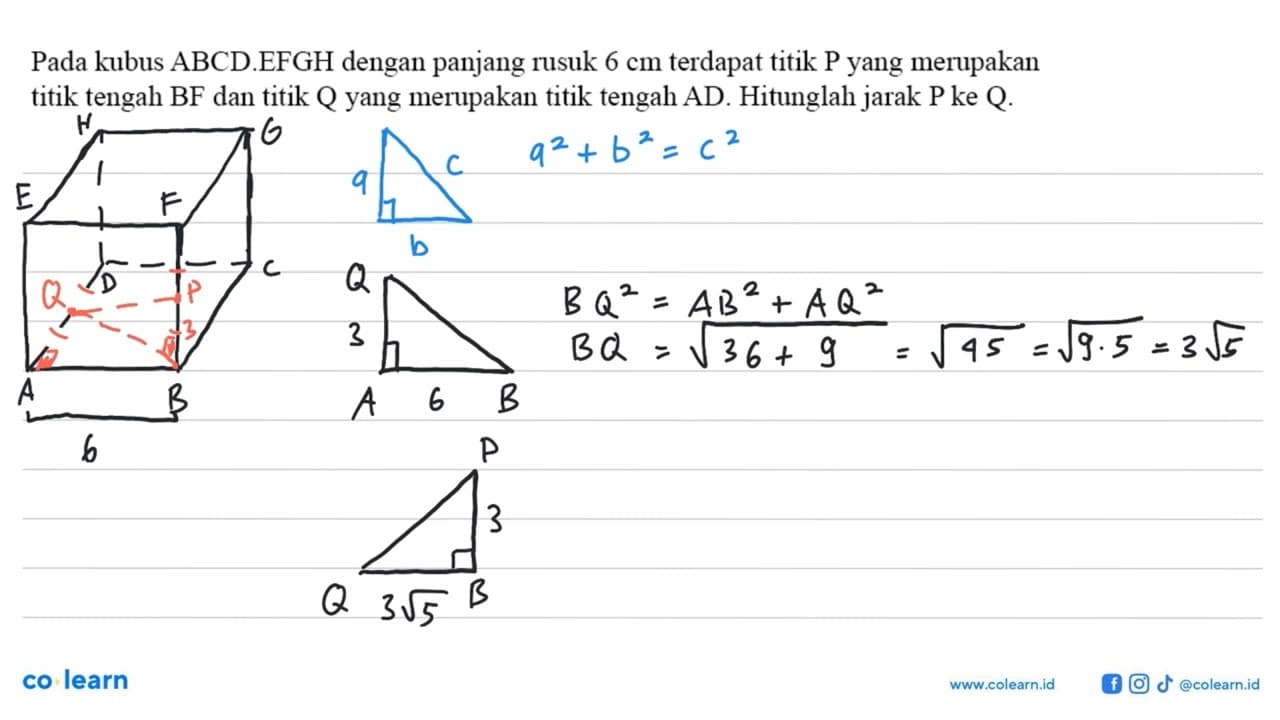 Pada kubus ABCD.EFGH dengan panjang rusuk 6 cm terdapat