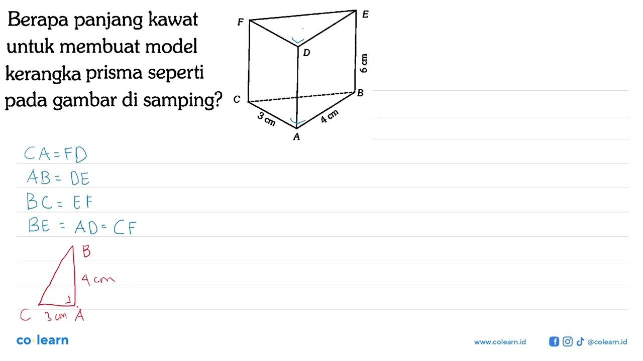 Berapa panjang kawat untuk membuat model kerangka prisma