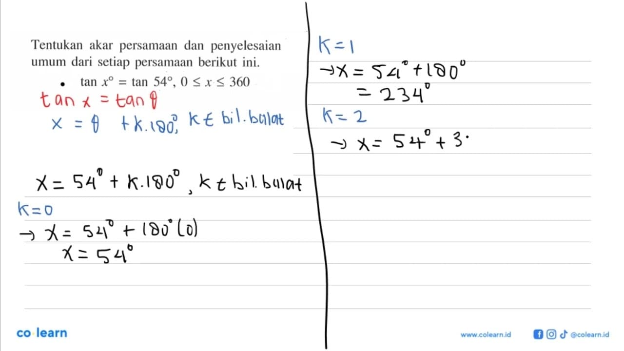 Tentukan akar persamaan dan penyelesaian umum dari setiap