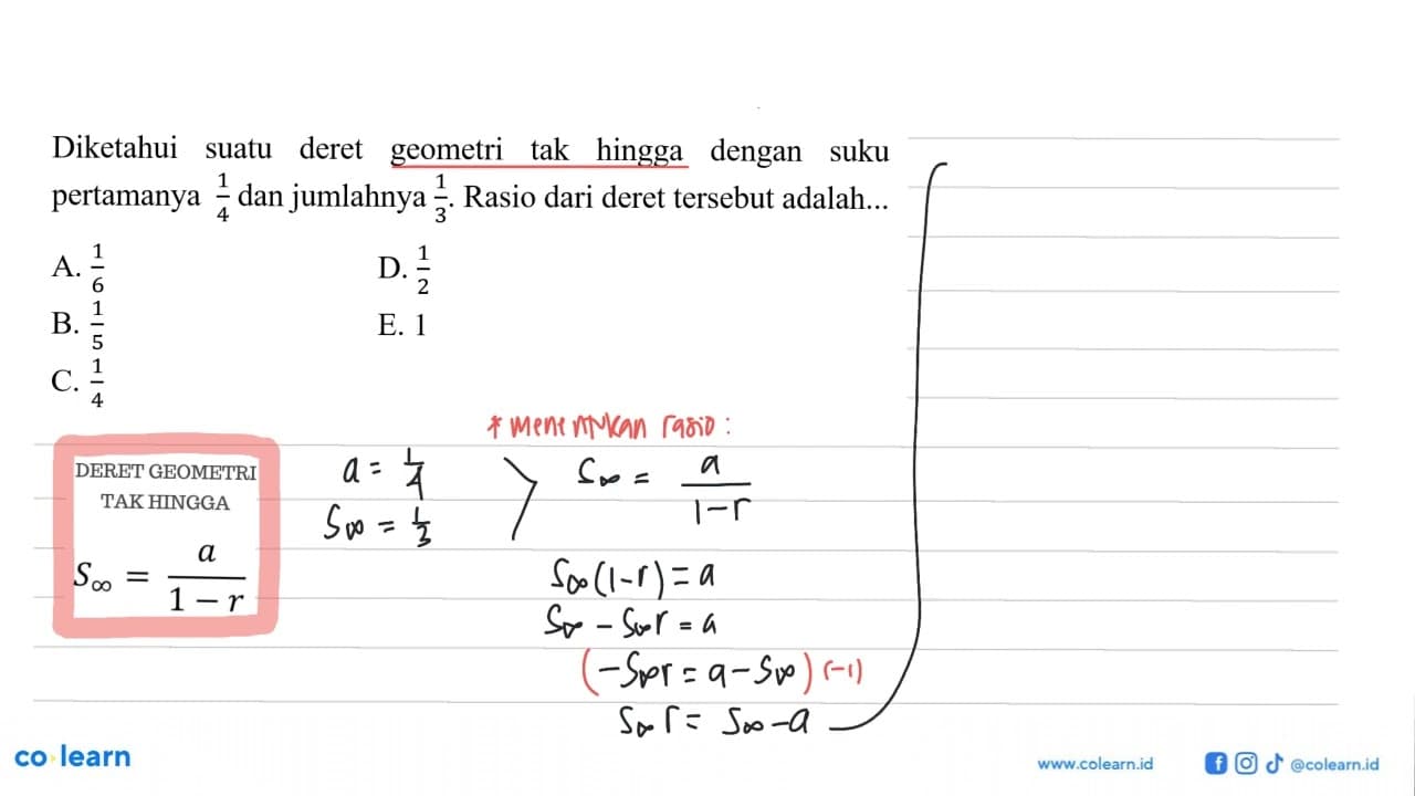 Diketahui suatu deret geometri tak hingga dengan suku