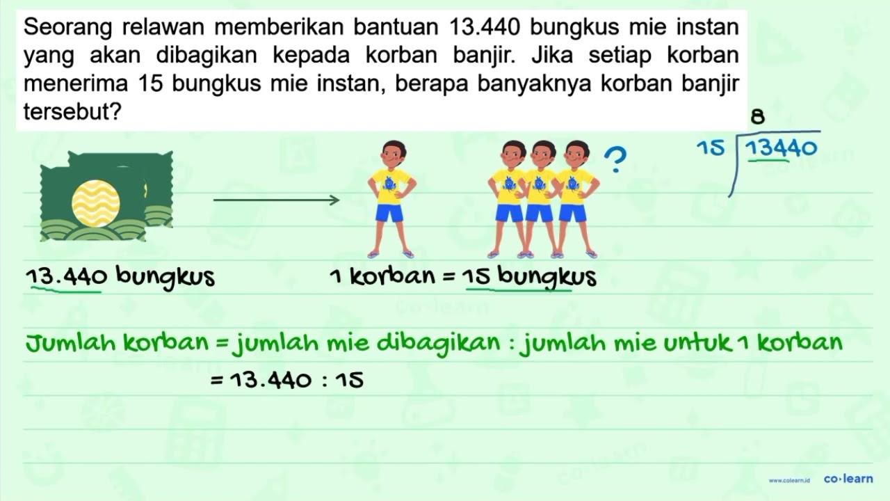 Seorang relawan memberikan bantuan 13.440 bungkus mie