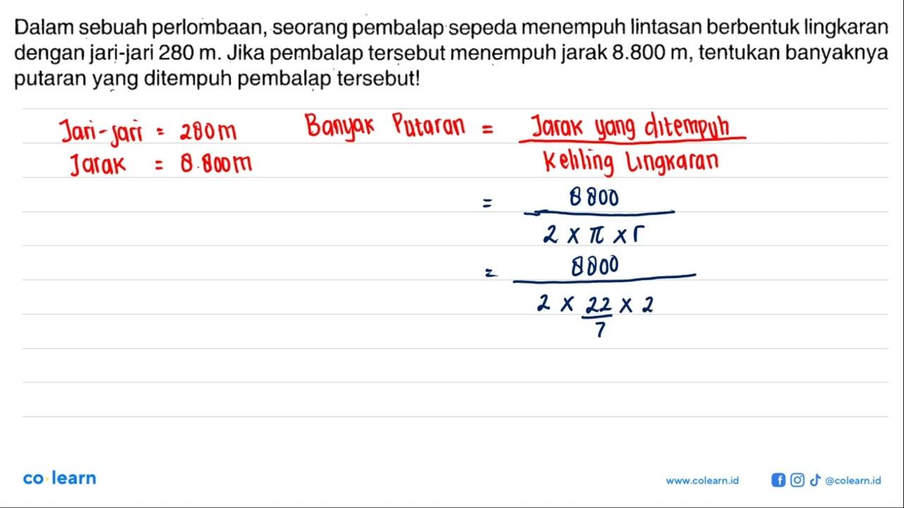 Dalam sebuah perlombaan, seorang pembalap sepeda menempuh