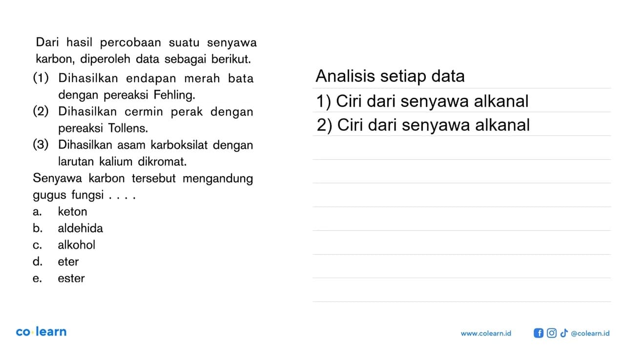 Dari hasil percobaan suatu senyawa karbon, diperoleh data