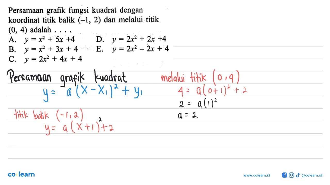 Persamaan grafik fungsi kuadrat dengan koordinat titik