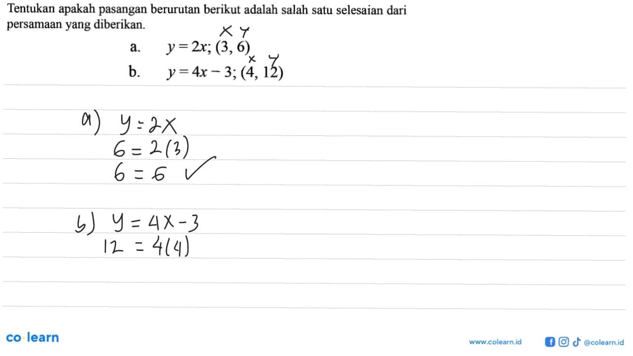Tentukan apakah pasangan berurutan berikut adalah salah