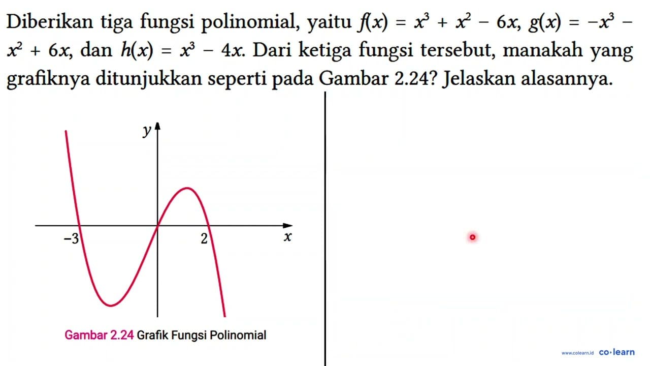 Diberikan tiga fungsi polinomial, yaitu f(x)=x^(3)+x^(2)-6