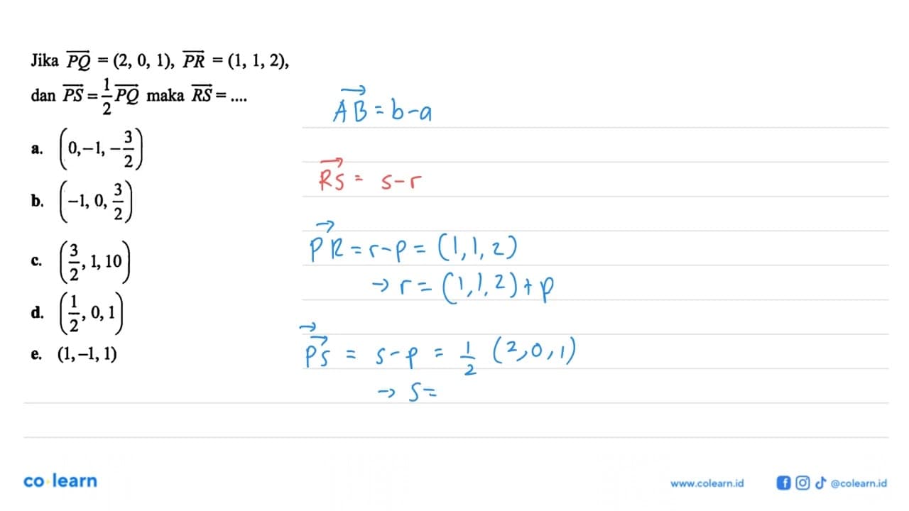 Jika \overrightarrow(P Q)=(2,0,1), \overrightarrow(P