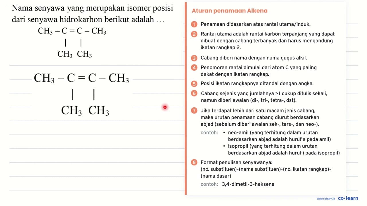 Nama senyawa yang merupakan isomer posisi dari senyawa