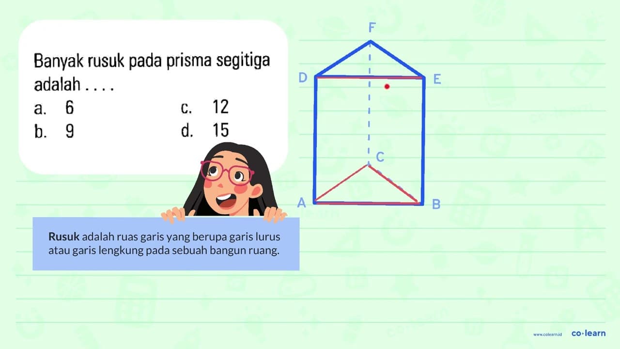 Banvak rusuk pada prisma segitiga adalah