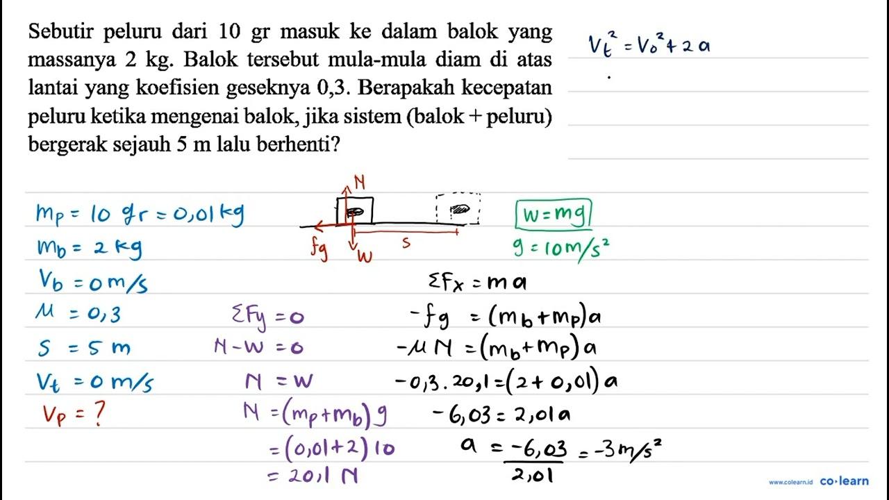 Sebutir peluru dari 10 gr masuk ke dalam balok yang