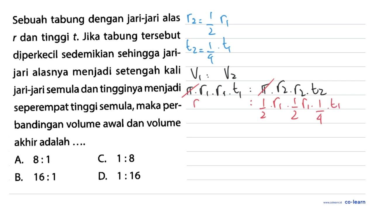 Sebuah tabung dengan jari-jari alas r dan tinggi t. Jika