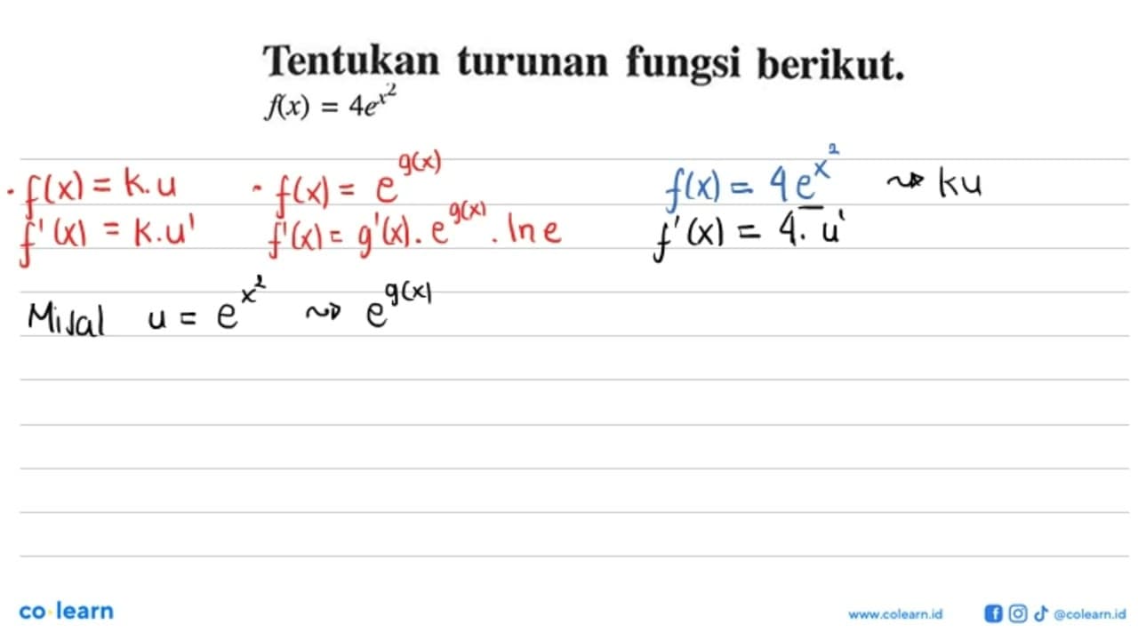 Tentukan turunan fungsi berikut. f(x) = 4e^(x^2)