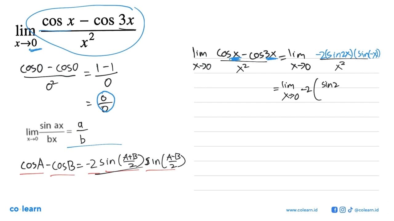 limit x->0 (cosx-cos3x)/x^2